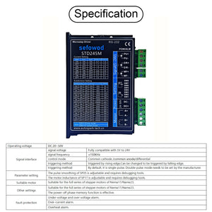 SEFOWOD High Torque Stepper Motor Driver CNC Controller STD245M 0.7-3A DC24-50V 40000 Microsteps Customizable with Any Subdivision Compatible with Nema17/23 Stepper Motor