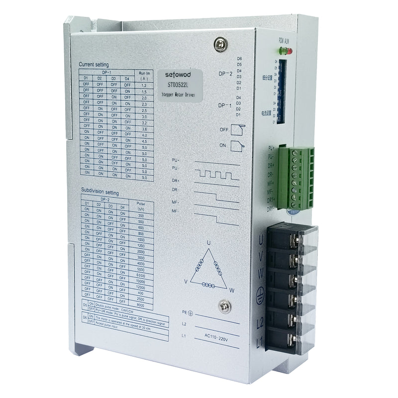 SEFOWOF High-Voltage Stepper Motor Driver CNC Controller STD3522L AC110V-220V 1.2A-5.0A 12000 Microsteps Customizable Subdivisions for Nema 34/42/50 Stepper Motor
